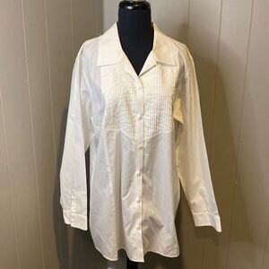 Chico’s 3/Extra Large Button Down Shirt Pleated Chest Square Pearly Buttons